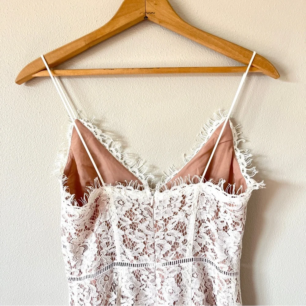 NWT Do+Be White Lace Maxi Dress w/ Spaghetti Straps, Slit, & Blush Pink Liner - Picture 8 of 16